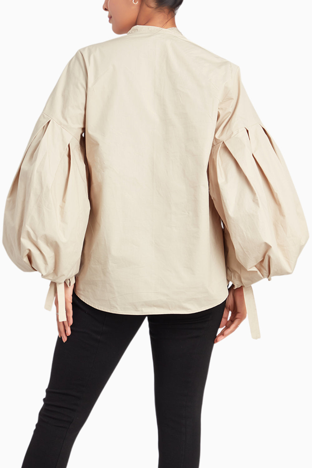 Beige Cotton Shirt With Balloon Sleeves