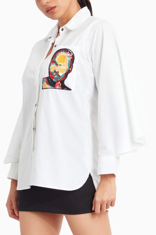 White Shirt With Pockets And Cape Sleeves