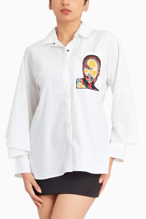 White Shirt With Pockets And Cape Sleeves