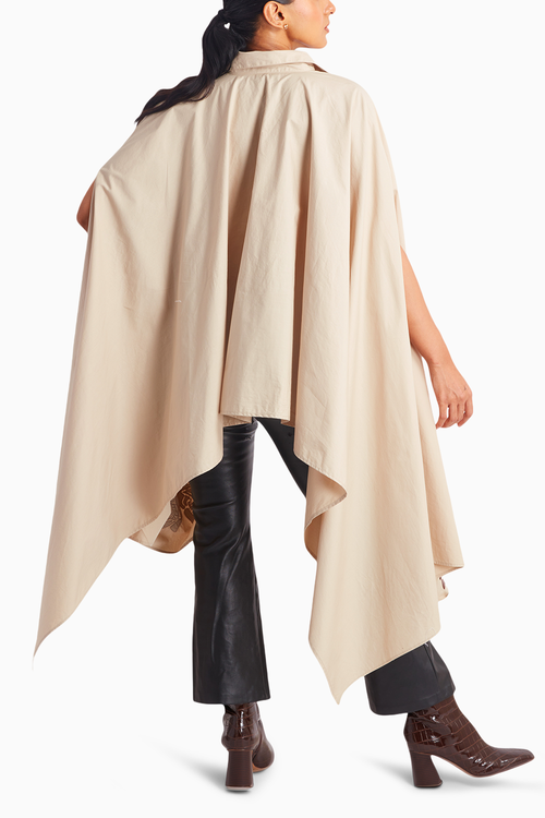 Beige Drawstring Cape with Brown Rose Cut Work Applique