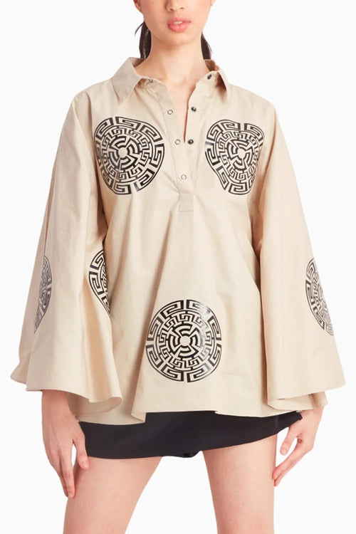 Beige Circular Cape with Black Cutwork Applique