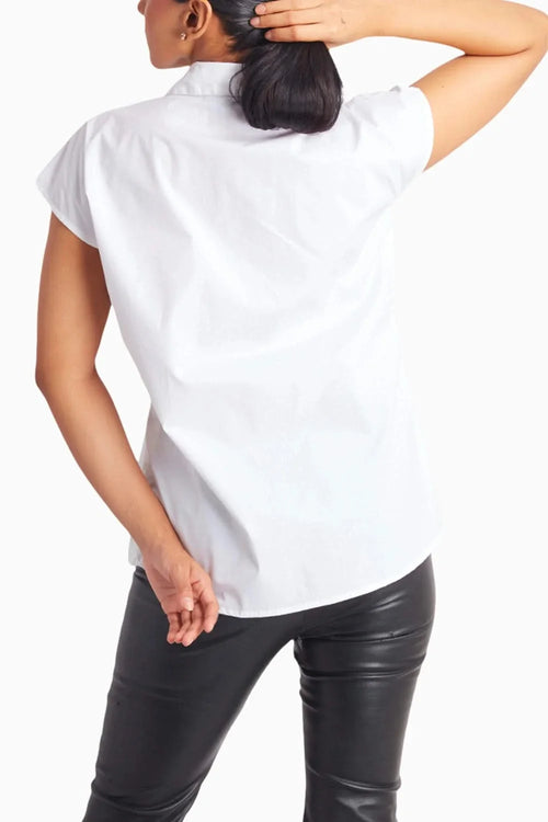 White Shirt with Meghya Sleeves and Silver Embroidered Curved Strips