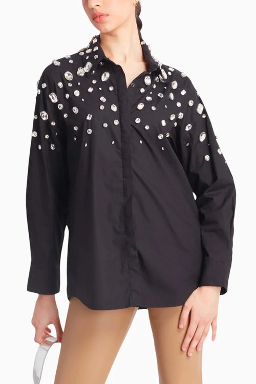 Black Shirt with White Stone Work