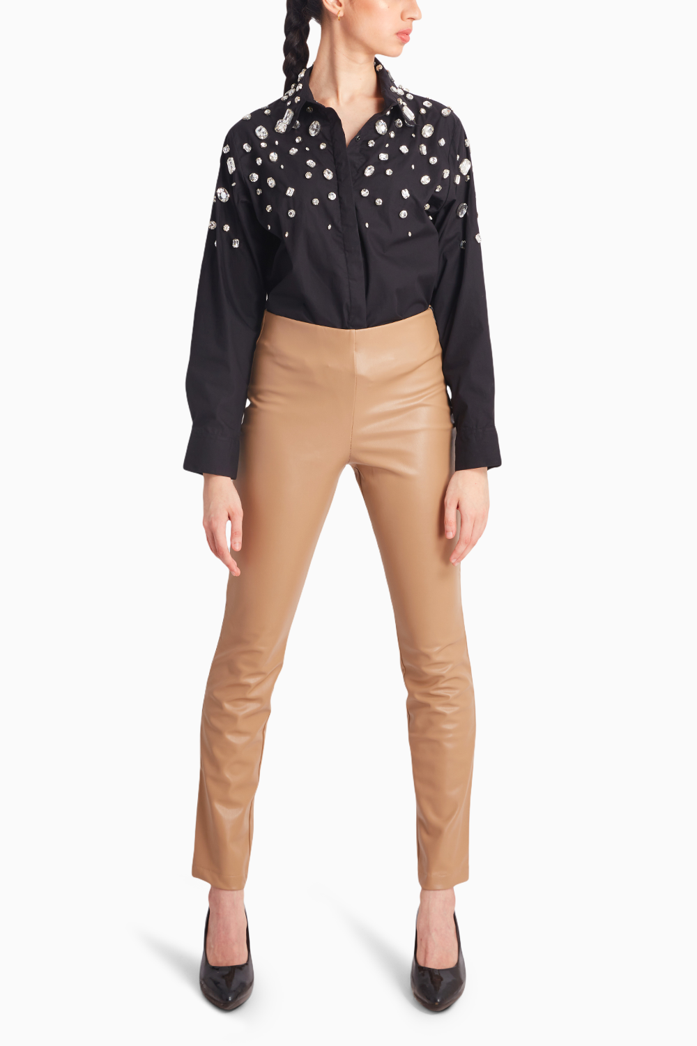 Black Shirt with White Stone Work