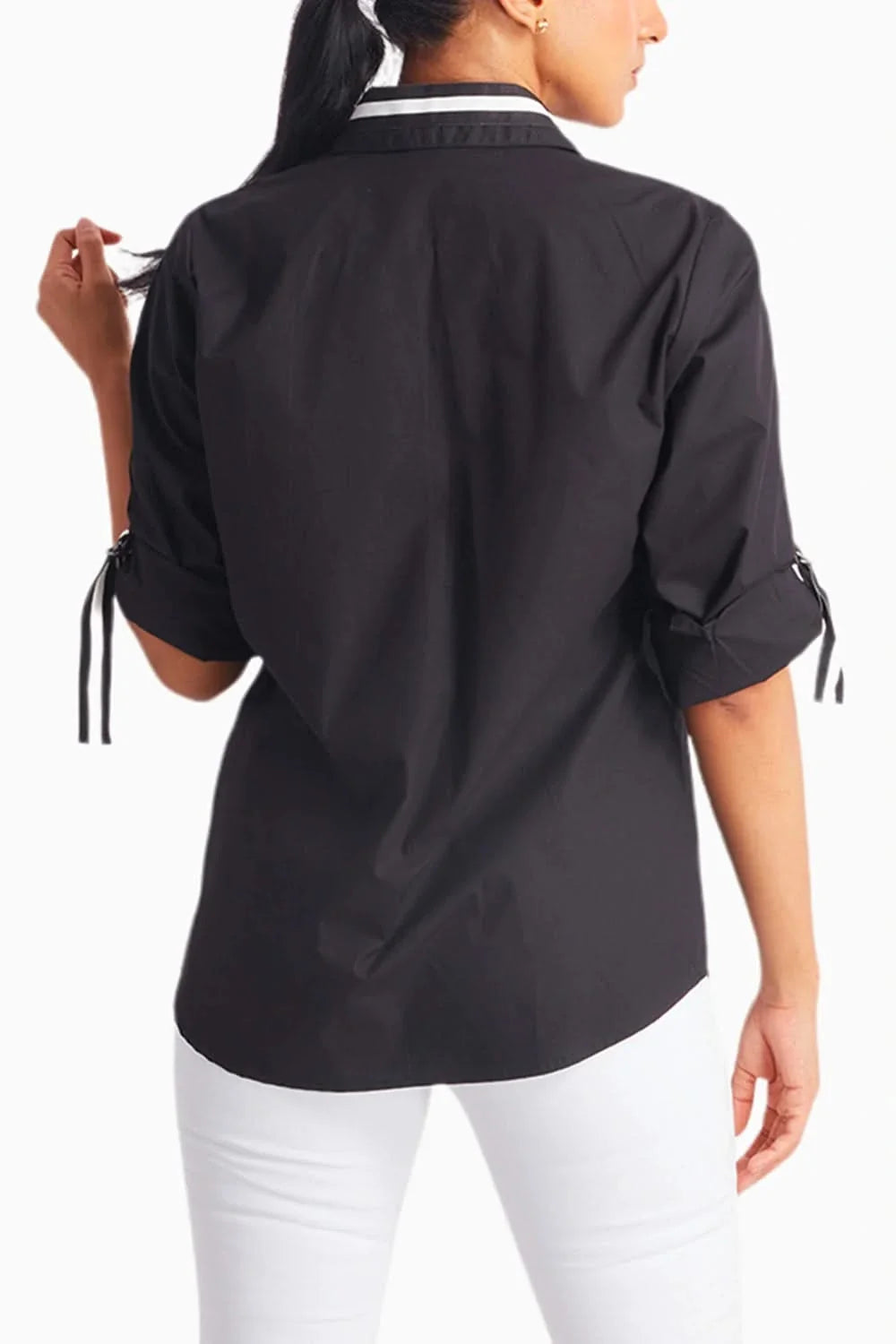 Black Shirt with Golden Sequin Face Pocket and Tape Details