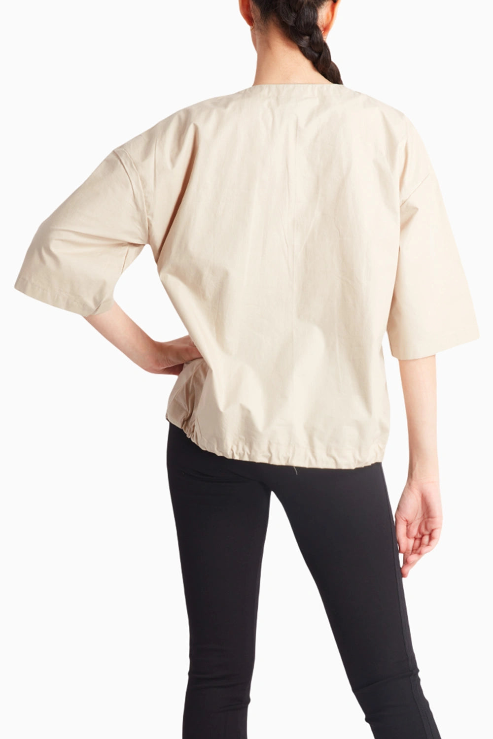 Beige Shirt with Olive Kimono Sleeves and 'Make It Happen Embroidery'