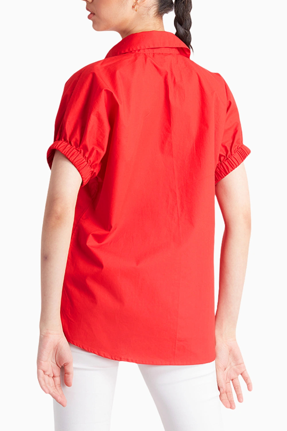 Red Shirt with Kimono Sleeve and 'Tomorrow Comes Tomorrow' Emb