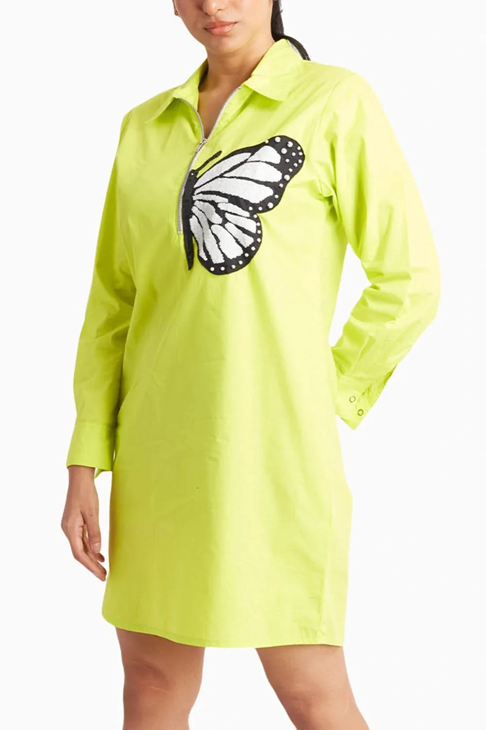 Neon Green Dress with White Sequin Butterfly