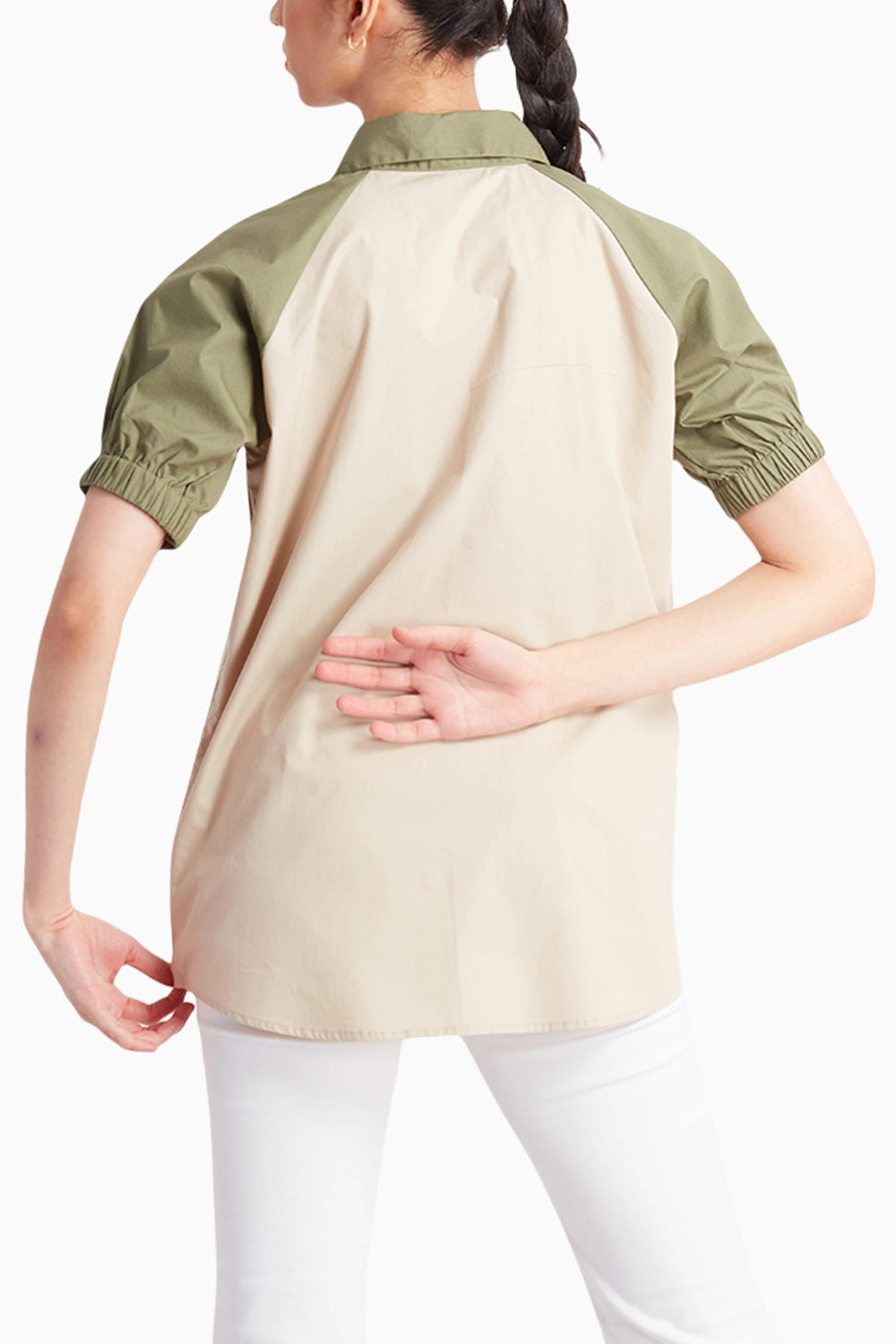 Beige Shirt with Kimono Sleeves and 'Make It Happen' Embroidery