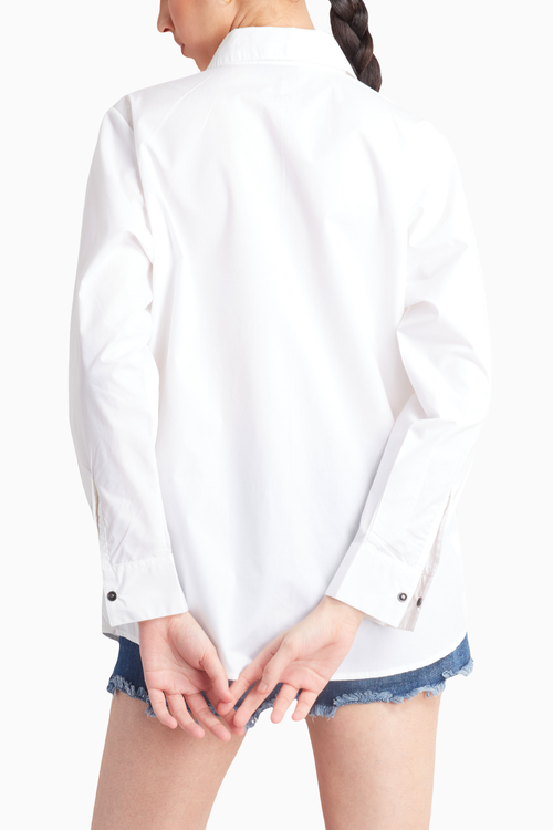 White Shirt with One Big Flower Embroidered Motif
