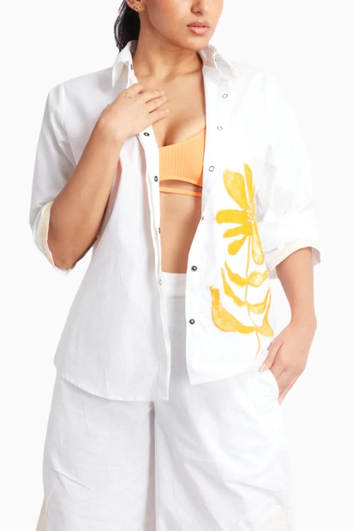 White Shirt with Yellow Sequin Flower