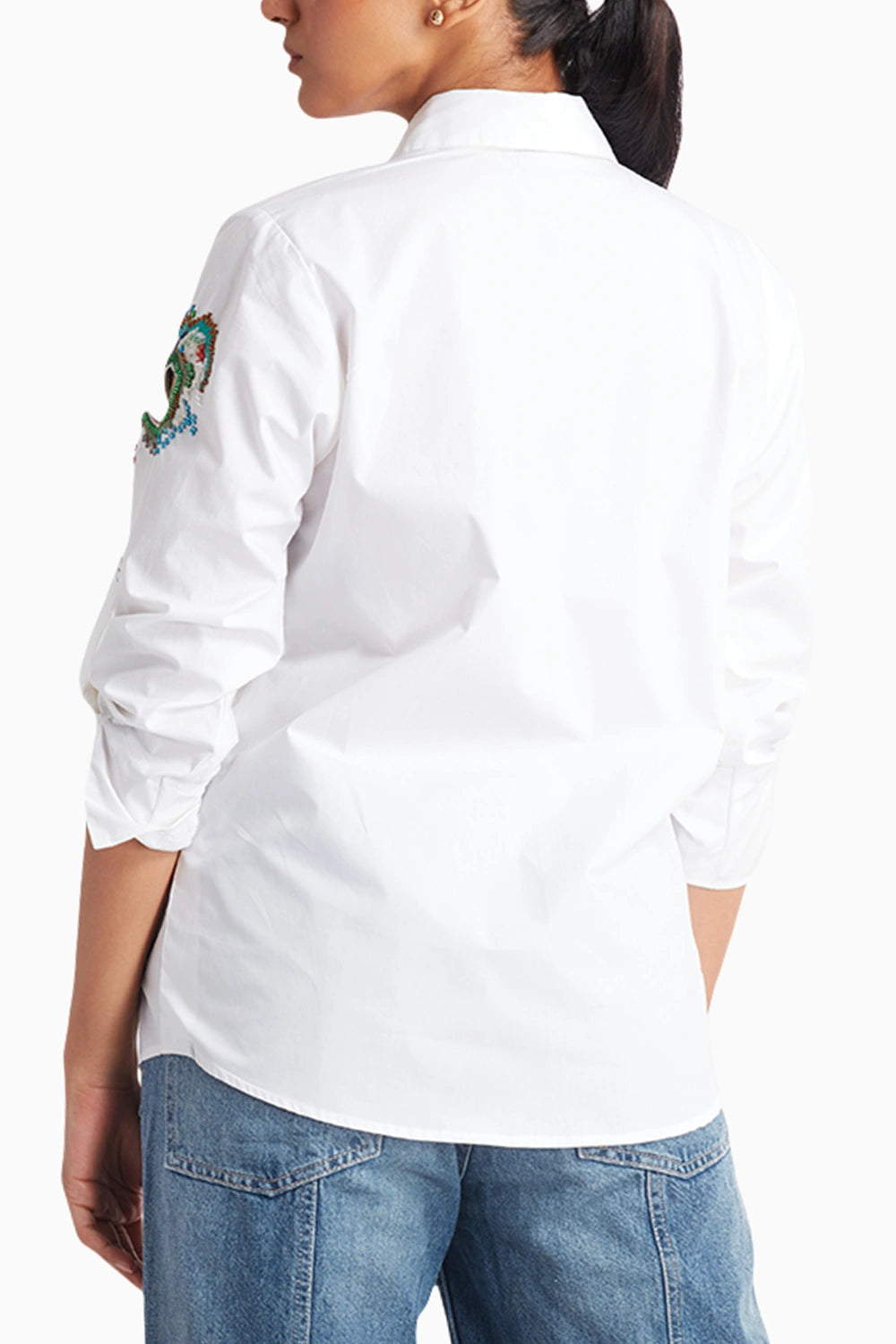 White Shirt with Colorful Abstract Embroidery