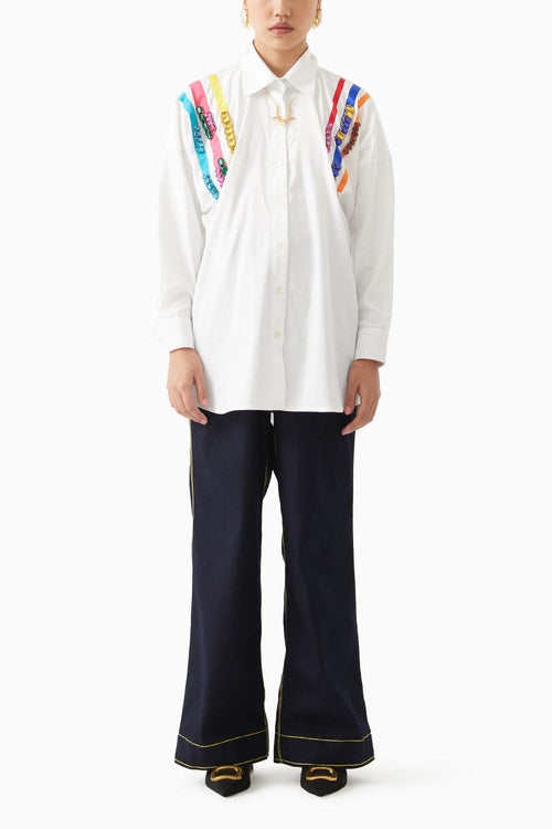 White Embroidered Box Shirt