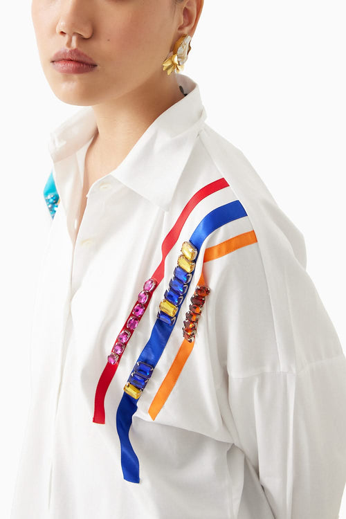White Embroidered Box Shirt