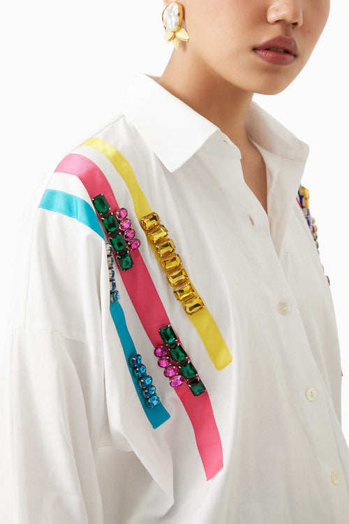 White Embroidered Box Shirt