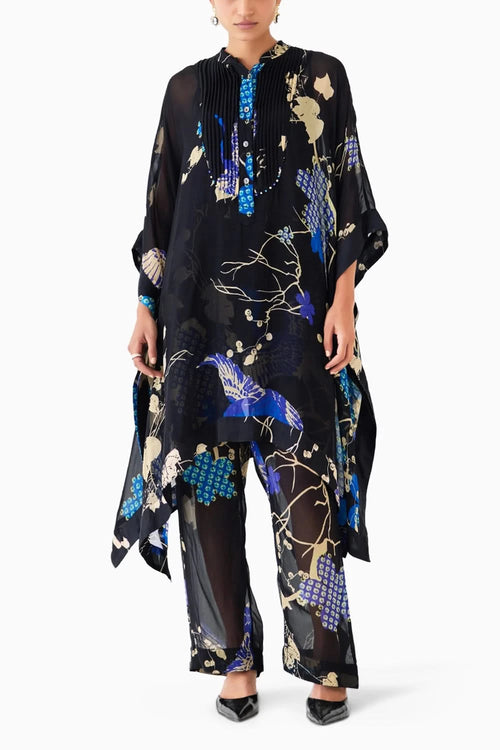 Black Crane Organza Kimono & Pants Co-ord