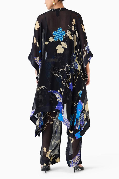 Black Crane Organza Kimono & Pants Co-ord