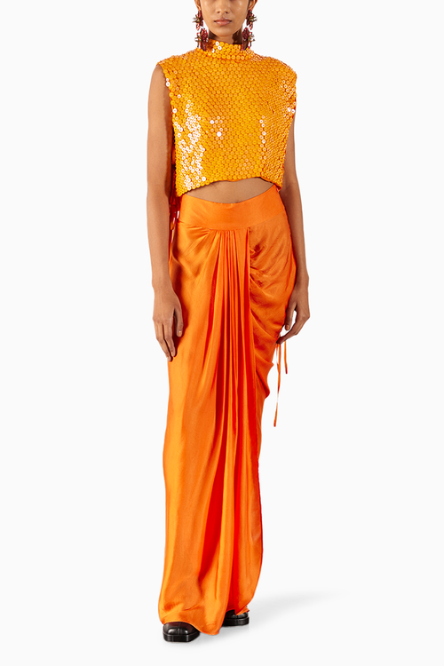 Zinnia Embroidered Top With Draped Skirt Co-ord