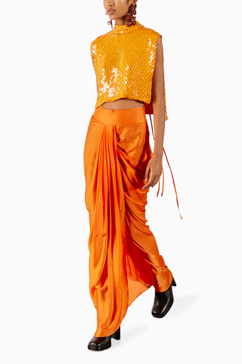 Zinnia Embroidered Top With Draped Skirt Co-ord