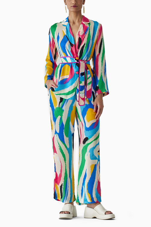 Brush Stroke Blazer Shirt And Trousers Co-ord