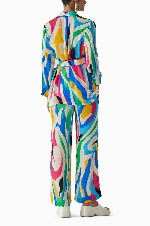 Brush Stroke Blazer Shirt And Trousers Co-ord