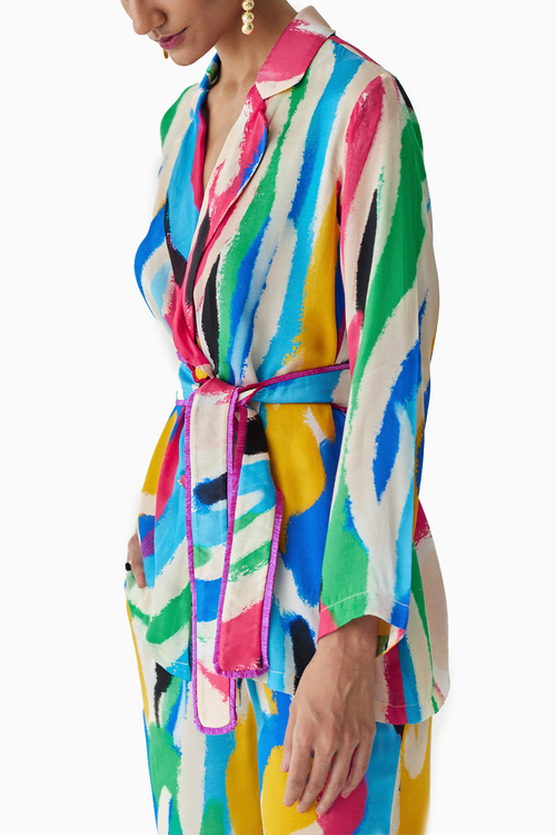 Brush Stroke Blazer Shirt And Trousers Co-ord