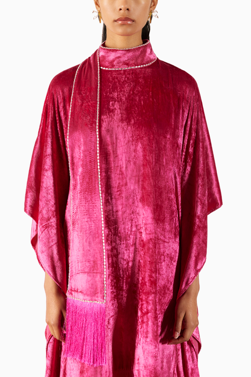 Pink Miller Velvet Kimono With Fringe