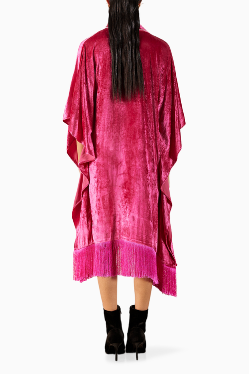 Pink Miller Velvet Kimono With Fringe