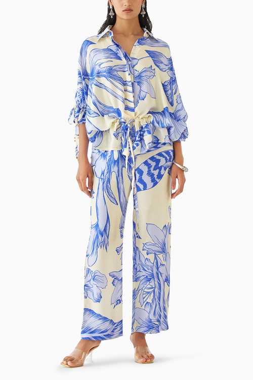 Blue Aphrodite Drawstring Shirt & Trousers