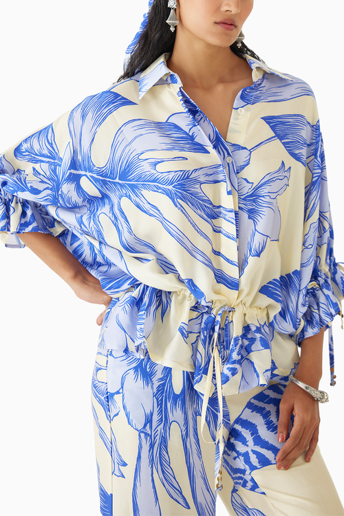 Blue Aphrodite Drawstring Shirt & Trousers