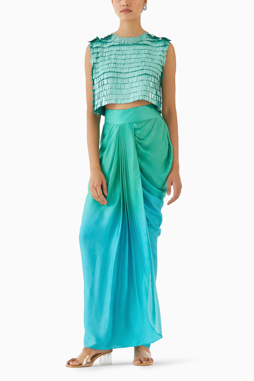 Caspian Blouse & Ombre Draped Skirt