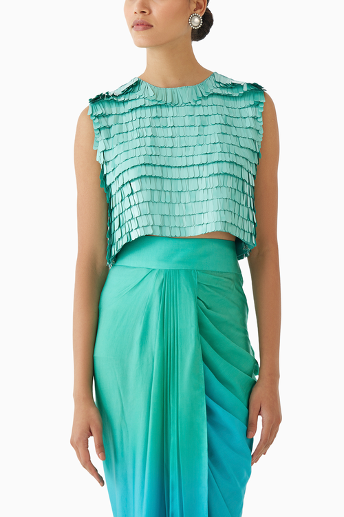 Caspian Blouse & Ombre Draped Skirt