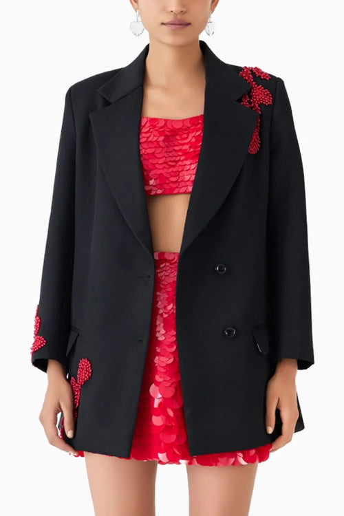 Black Cherry Embroidered Blazer