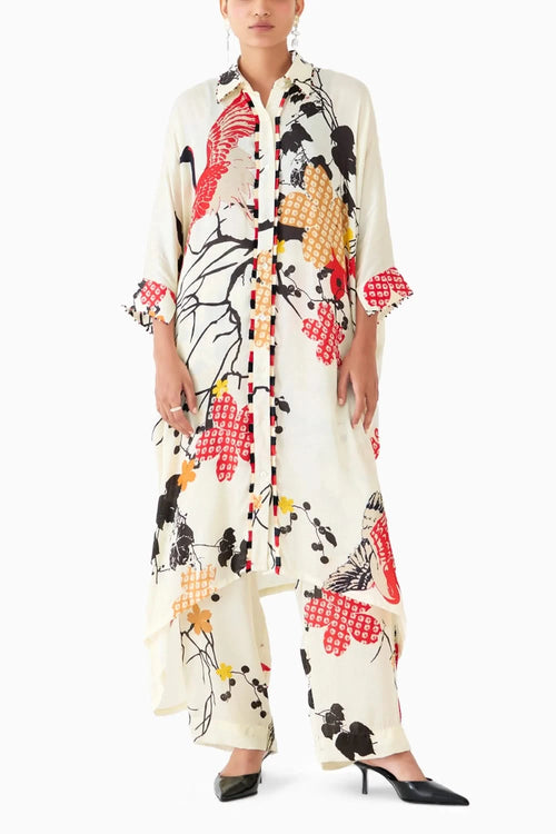 Red Crane Kimono & Pants Co-ord