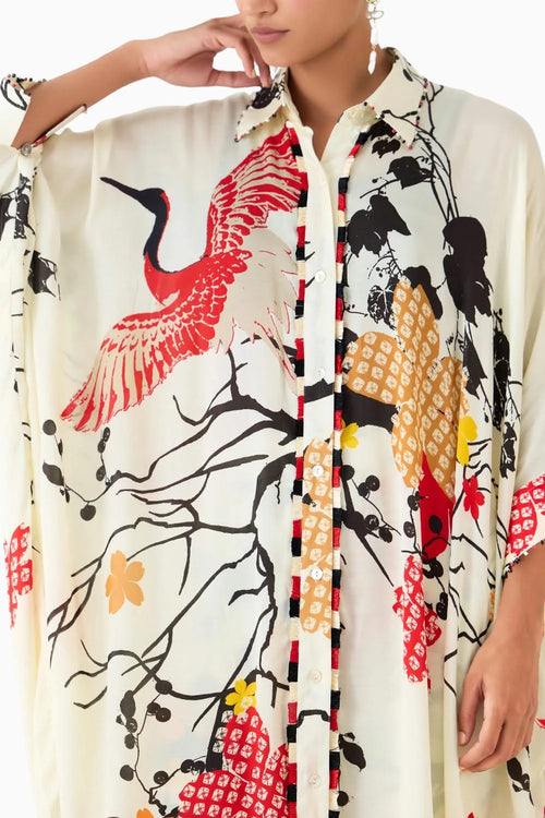 Red Crane Kimono & Pants Co-ord