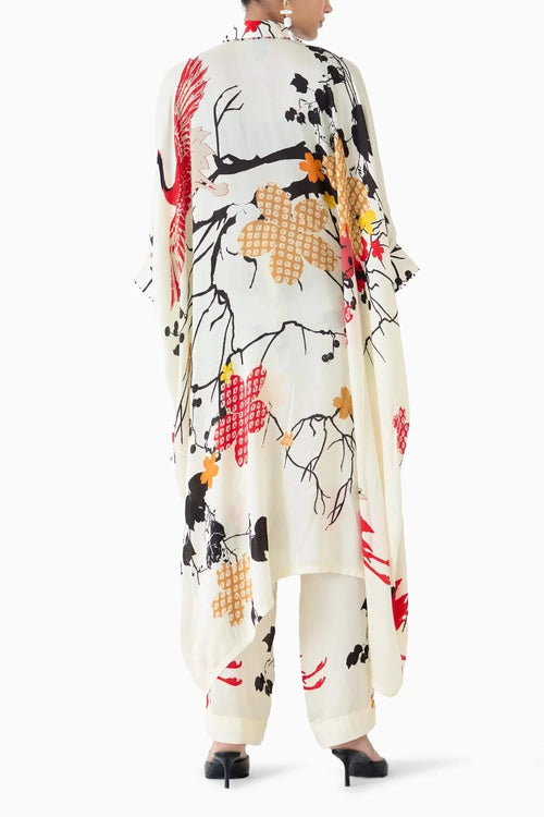 Red Crane Kimono & Pants Co-ord