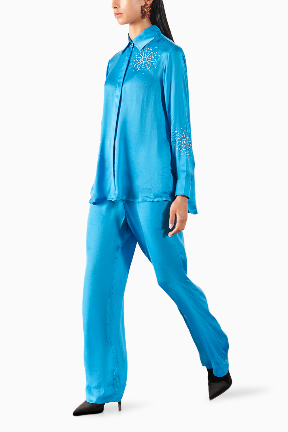 Cyan Brunia Shirt And Trousers Co-Ord