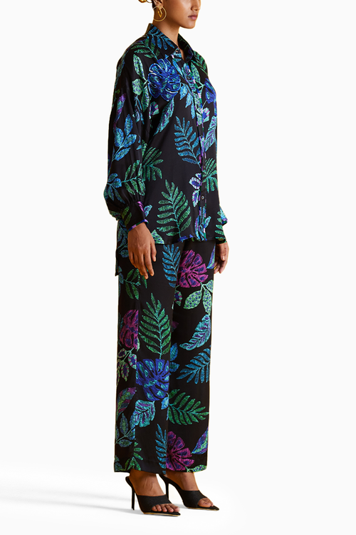 Black Jungle Shirt And Pants Co-ord