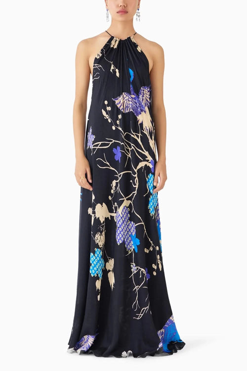 Black Crane Halter Dress
