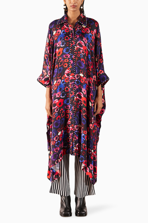 Peony Kimono With Striped Straight Pants