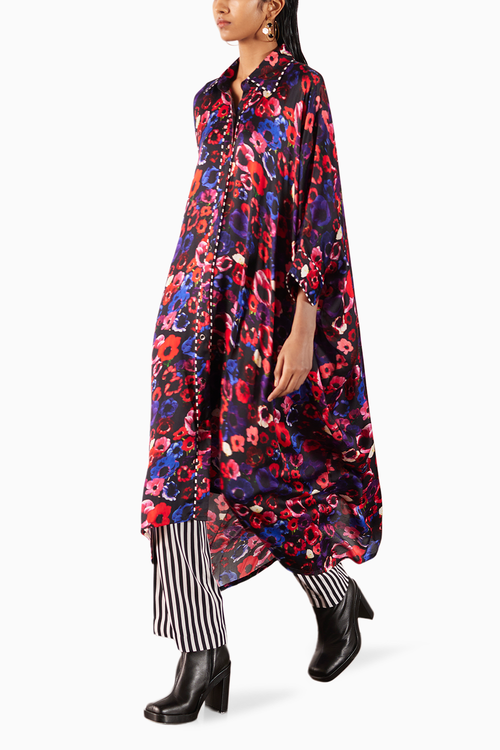 Peony Kimono With Striped Straight Pants