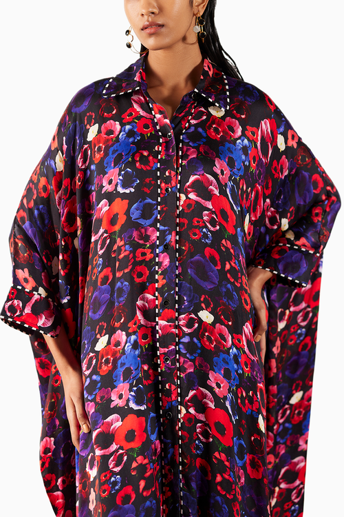 Peony Kimono With Striped Straight Pants