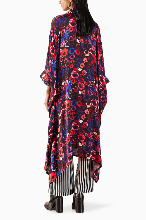 Peony Kimono With Striped Straight Pants