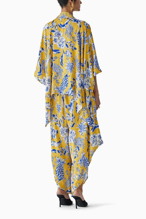 Yellow Pineapple Strappy Jumpsuit And Cape