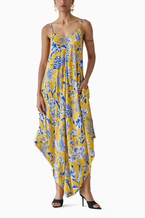 Yellow Pineapple Strappy Jumpsuit And Cape