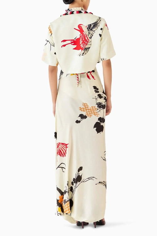 Red Crane Blazer & Draped Skirt Co-ord