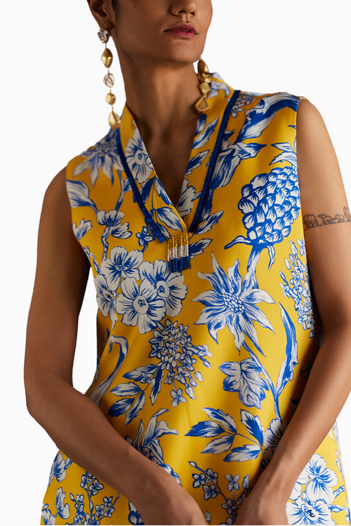 Yellow Pineapple Kurta And Pants Co-ord