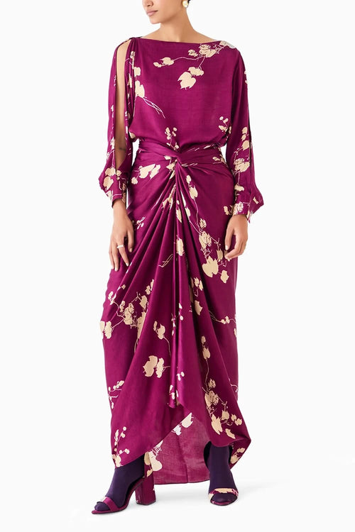 Plum Shirt Draped Dress