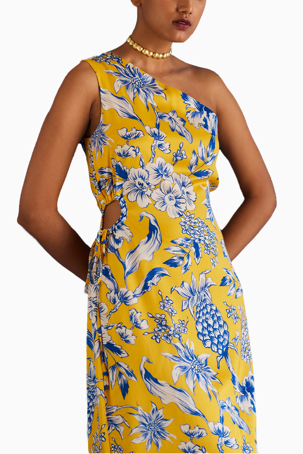 Yellow Pineapple One Shoulder Dress