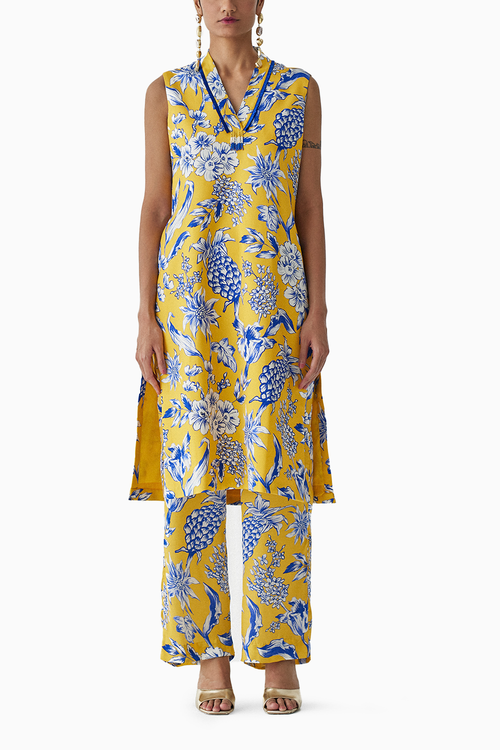 Yellow Pineapple Kurta And Pants Co-ord